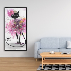 Framed 24 x 48 - Cartoon cat with pink flowers