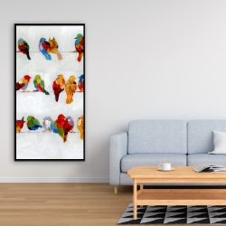 Framed 24 x 48 - A lot of colorful birds on a wire