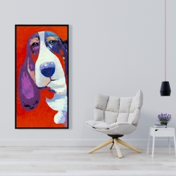 Framed 24 x 48 - Abstract colorful basset dog