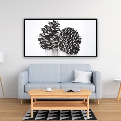 Framed 24 x 48 - Three small pine cones