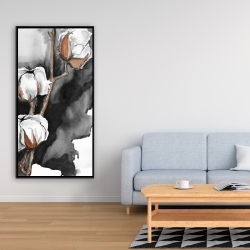 Encadré 24 x 48 - Fleurs de cotton sur fond noir