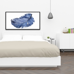 Encadré 24 x 48 - Plume bleue à l'aquarelle