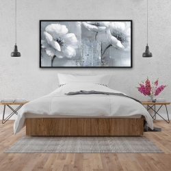 Framed 24 x 48 - Gray & white flowers