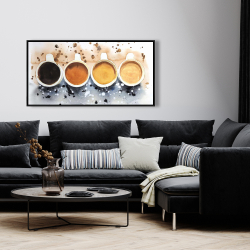 Framed 24 x 48 - Four cups of coffee with paint splash