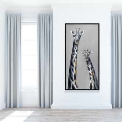 Encadré 24 x 48 - Girafes bleu acier