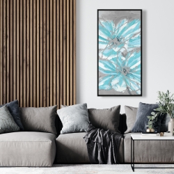 Framed 24 x 48 - Two little abstract blue flowers