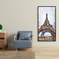Framed 24 x 48 - Abstract paint splash eiffel tower