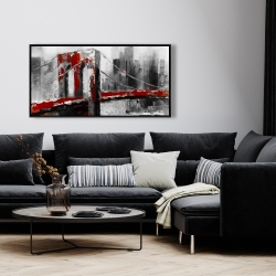 Framed 24 x 48 - Abstract and red brooklyn bridge