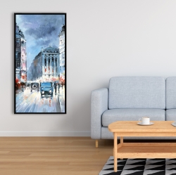 Framed 24 x 48 - Abstract red and blue city