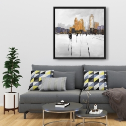 Framed 36 x 36 - Silhouettes walking towards the city
