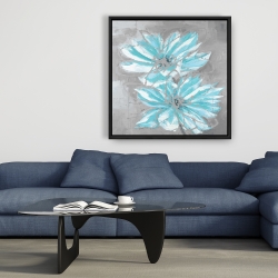 Framed 36 x 36 - Two little abstract blue flowers