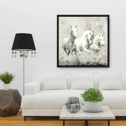 Framed 36 x 36 - Three white horses running