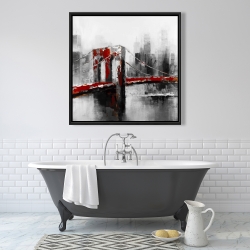 Framed 36 x 36 - Abstract and red brooklyn bridge