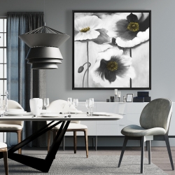 Framed 36 x 36 - Black and white flowers