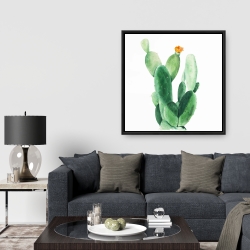Framed 36 x 36 - Watercolor paddle cactus with flower