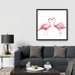 Framed 36 x 36 - Two pink flamingo watercolor