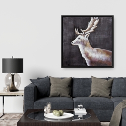 Framed 36 x 36 - Deer profile view in the dark