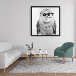 Framed 36 x 36 - Realistic barn owl with glasses