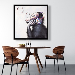 Framed 36 x 36 - Monkey listening music