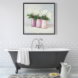 Framed 36 x 36 - Hydrangea flowers in pink vases