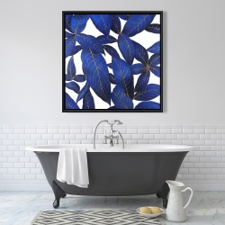 Framed 36 x 36 - Abstract modern blue leaves