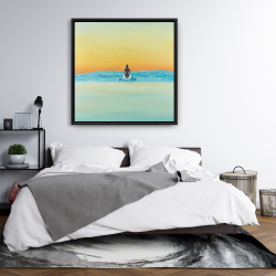 Framed 36 x 36 - A surfer swimming by dawn
