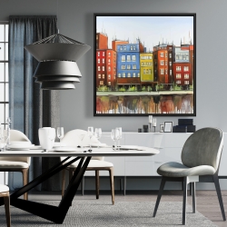 Framed 36 x 36 - Boston colorful buildings