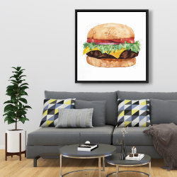 Framed 36 x 36 - Watercolor all dressed cheeseburger