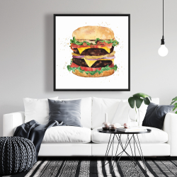 Encadré 36 x 36 - Cheeseburger double tout garni à l'aquarelle