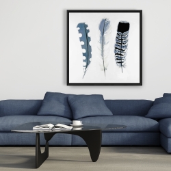 Framed 36 x 36 - Delicate blue feathers
