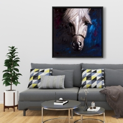Encadré 36 x 36 - Cheval blanc sur fond bleu