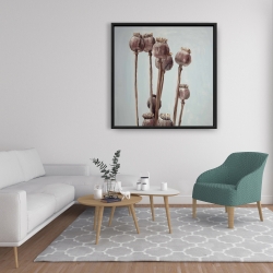 Framed 36 x 36 - Sepia poppy head plants