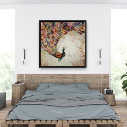 Framed 36 x 36 - Peacock with gold feathers