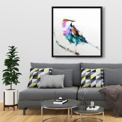 Framed 36 x 36 - Colorful abstract bird on a branch