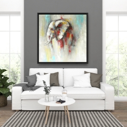 Framed 36 x 36 - Abstract paint splash elephant