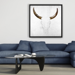 Framed 36 x 36 - Bull skull with brown horns