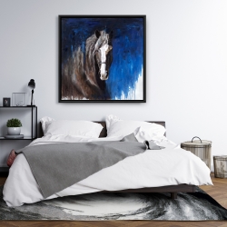 Framed 36 x 36 - Brown horse on blue background