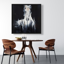 Framed 36 x 36 - Abstract white horse on black background