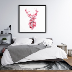 Framed 36 x 36 - Deer in cherry blossoms