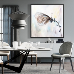 Encadré 36 x 36 - Papillon sur fleurs bleues