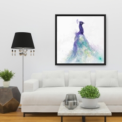 Framed 36 x 36 - Abstract peacock in watercolor