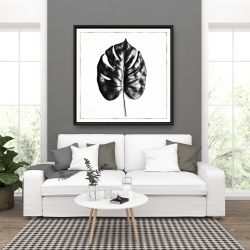 Framed 36 x 36 - Split leaf philodendron with gold lines