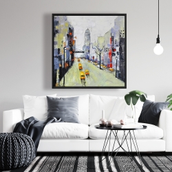 Framed 36 x 36 - Gray street with yellow and red accents