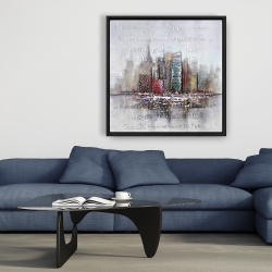 Framed 36 x 36 - Cityscape with typography in relief