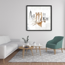 Framed 36 x 36 - Brooklyn bridge blurry sketch