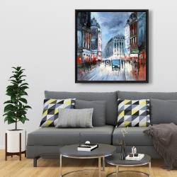 Framed 36 x 36 - Abstract red and blue city