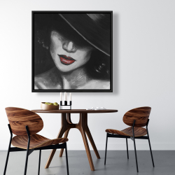 Framed 36 x 36 - Mysterious red lips lady