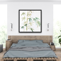 Framed 36 x 36 - Watercolor bamboo leaves and branches