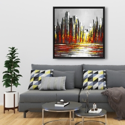 Framed 36 x 36 - Abstract red skyline