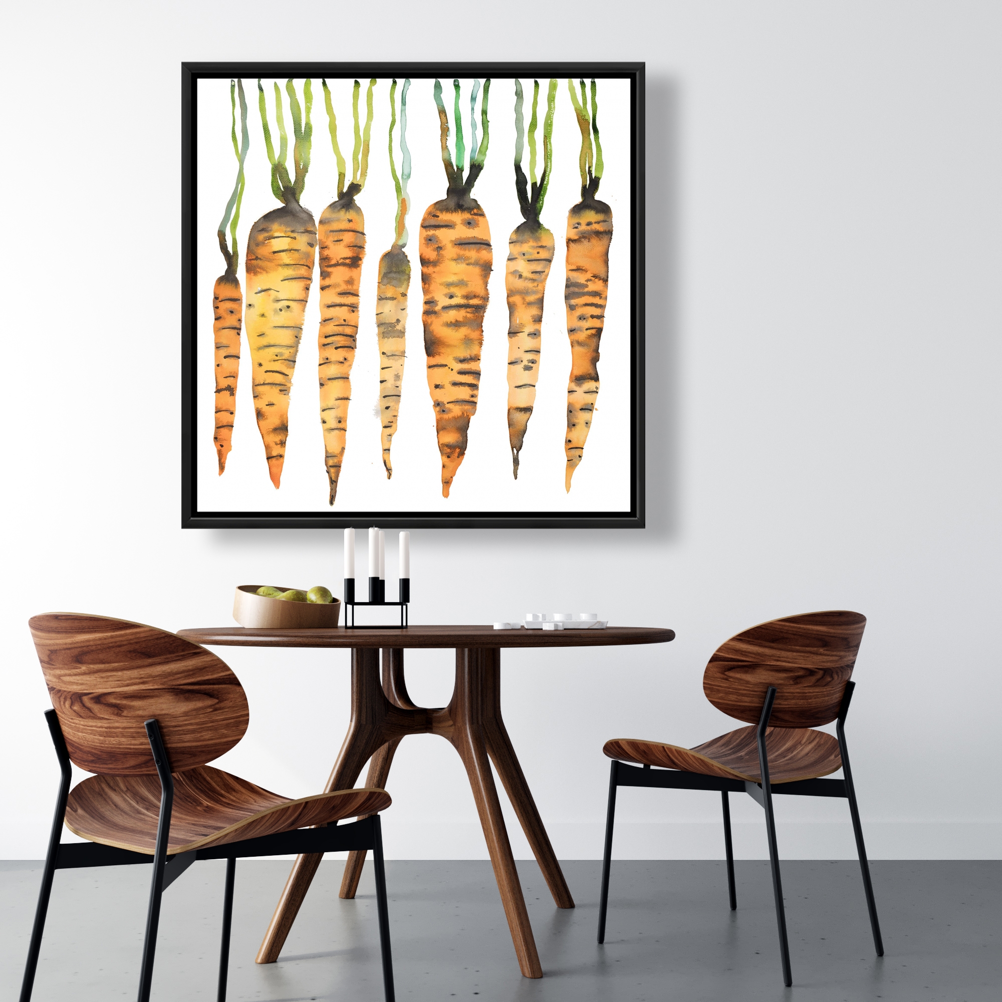 Framed 36 x 36 - Watercolor carrots